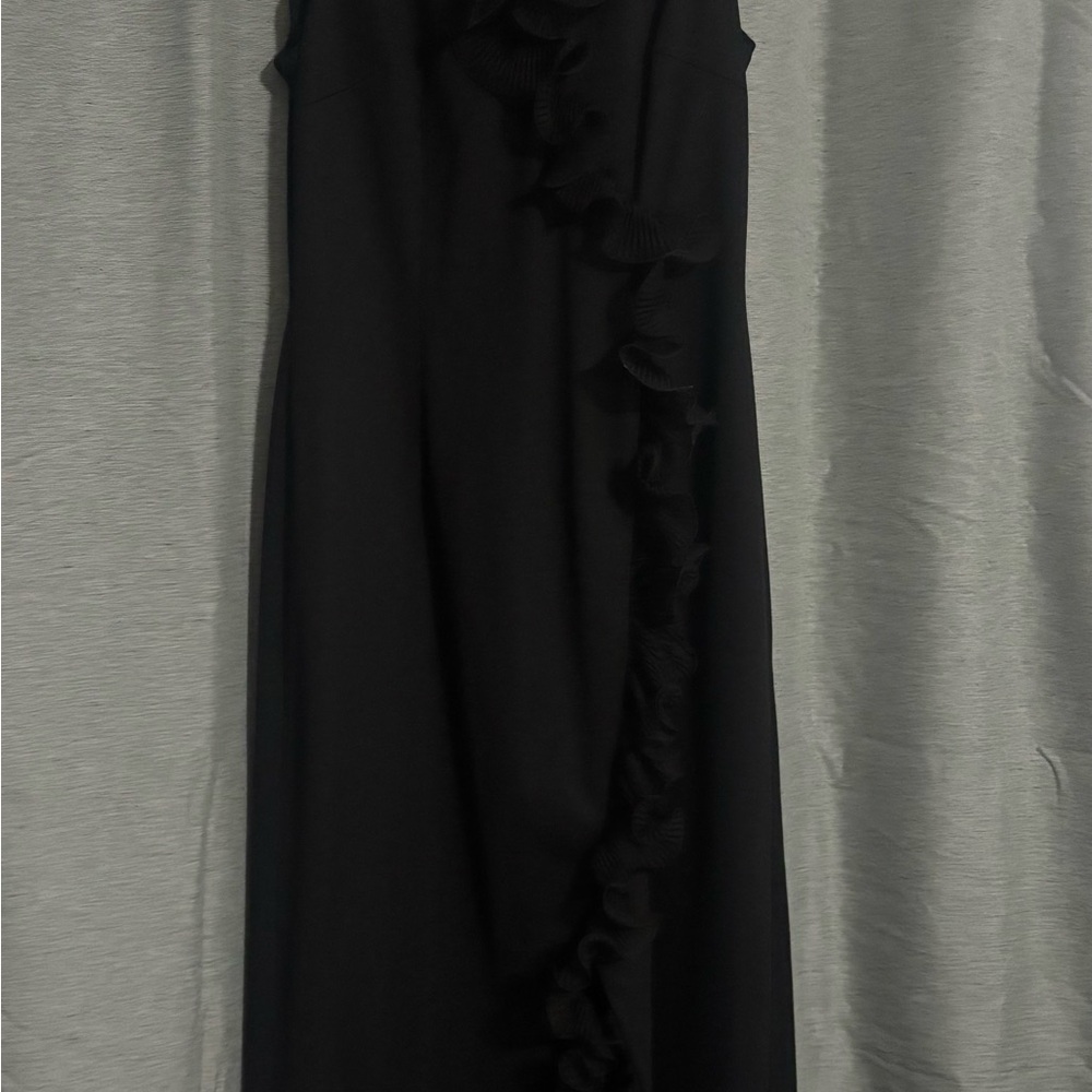 Vintage 60-70s Elegant Black Ruffled Dress Sz 10